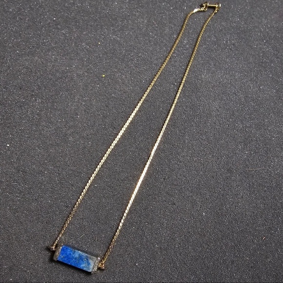 Vintage Hobe GOLD TONE S LINK CHAIN AND LAPIS Rectangle PENDANT NECKLACE - Picture 1 of 7